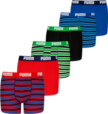 Produktbild von PUMA Jungen Boxer Shorts, 6er Pack - Everyday Striped Boxers ECOM 6P, Baumwolle Stretch, Streifen Blau/Grün/Rot 170-176