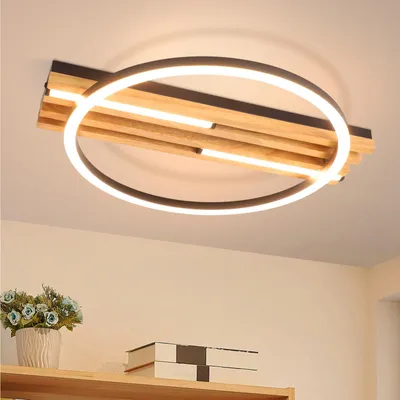 Produktbild von ZMH LED Deckenleuchte Holz Deckenlampe 24W 38cm Schlafzimmer Küche 3000K Warmweiß Schwarz 1 Ring Schlafzimmerlampe Küchenlampe für Wohnzimmer
