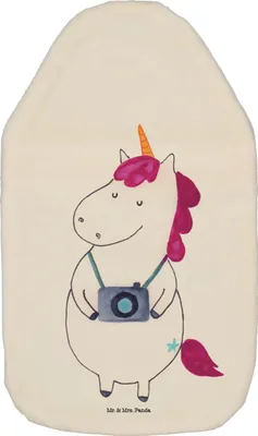 Produktbild von Mr. & Mrs. Panda Wärmekissen Einhorn Fotograf - Weiß - Geschenk, Einhörner, Wärmflasche mit Bezug, Kamera, Kuschelwärmflasche, Reise, gummi, Unicorn, Fotografie, Urlaub