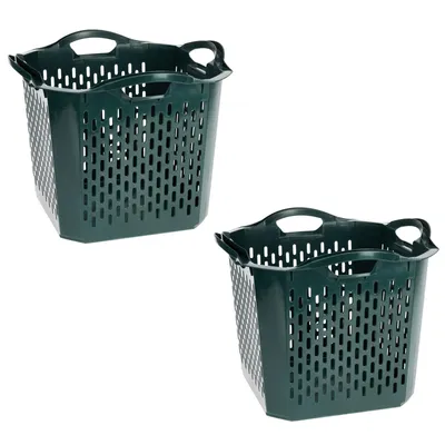 Produktbild von 2x Gartenkorb aus Kunststoff 25 L Grün Stapelbar Mehrzweckkorb 40 x 40 x 32 cm Ideal als Erntekorb Wäschekorb & Haushaltskorb