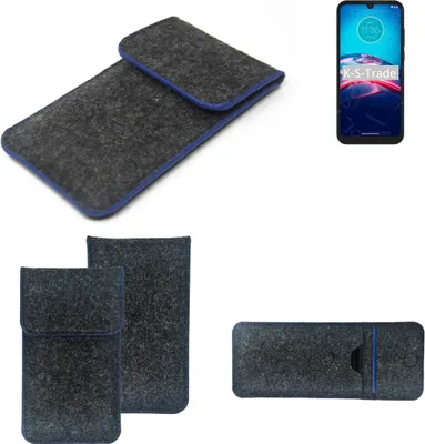 Produktbild von K-S-Trade Handy-Hülle Schutz-Hülle kompatibel mit Motorola Moto E6S 2020 Filztasche Pouch Tasche Case Sleeve Filzhülle dunkelgrau, blauer Rand