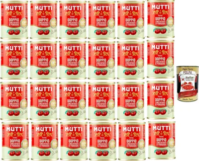 Produktbild von Mutti Doppio Concentrato di Pomodoro, Doppeltes Tomatenkonzentrat,100% Italienische Tomate, 24x 140g + Italian Gourmet Polpa di Pomodoro 400g Dose