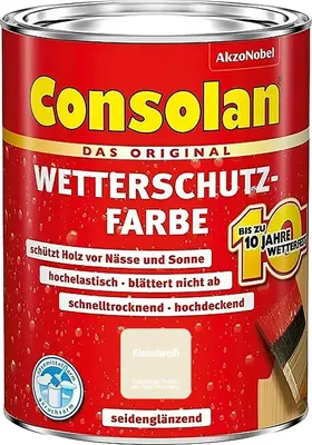 Produktbild von Consolan Wetterschutzfarbe, Deckender Holzschutz für Außen, Kieselweiß, 750ml