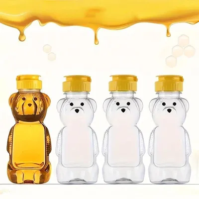 Honigspender-Set 4er-Pack, Kunststoff, 250 ml, Bärenform, transparent