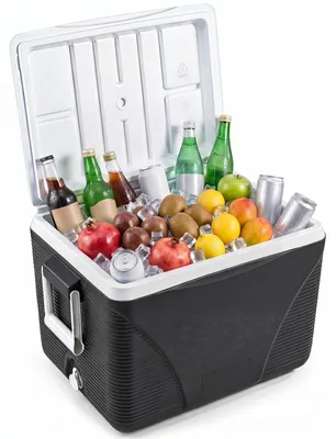 Immagine prodotto di KOMFOTTEU, borsa frigo da 41 litri, contenitore termico isolato con maniglia e 4 portabicchieri. Frigorifero portatile che mantiene il ghiaccio fresco per 5-7 giorni. Contenitore isolante in plastica, ideale per campeggio, pesca e picnic. Colore: nero