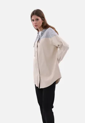 Produktbild von Zweifarbiges Damenhemd Hemdjacke Stein L