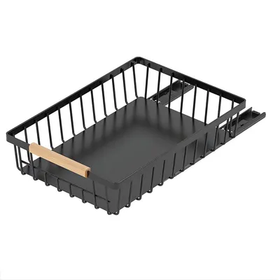 Produktbild von Metall-Aufbewahrungsregal Set 2 Stück - Ausziehbare Schubladen-Organizer - 1-stöckiger Küchen- und Schrankauszug ohne Bohren - Schwarz