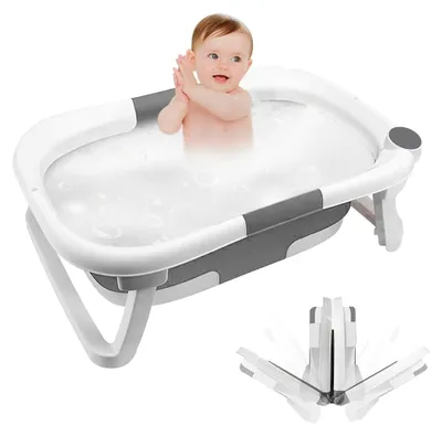 Produktbild von Faltbare Babywanne, Kinderbadewanne, Reisebadewanne, Babygeschenk, tragbar und platzsparend, 0 – 3 Jahre, 63 x 43 x 20 cm (Grau)