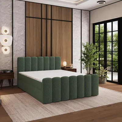 Produktbild von Masseno Boxspringbett CELLA 160x200 cm Komplett-Set mit Bonell Matratze und Topper, Polsterbett mit Bettkästen -Grün, QUELLE 37