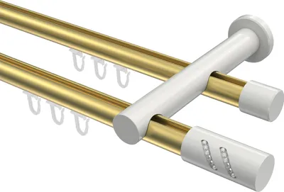 Produktbild von Interdeco Innenlaufstange / Gardinenstange mit Innenlauf Messing-Optik / Weiß, Typ Platon Zoena (Glitzerzylinder), 20 mm Ø 2-läufig, 600 cm