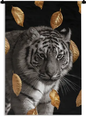 Produktbild von MuchoWow® Wandteppich Wandbehang Tiger - Golden - Blätter 120x180 cm Tapisserie Dekoration Wandtuch - Schlafzimmer - Dekorationen für das Haus