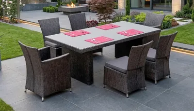 Produktbild von Gartenmöbel Essgruppe Sitzgruppe RÜGEN anthrazit 7-Teilig mit Kissen Wetterbeständig Garten Terrasse Balkon Terrassenmöbel Wetterbeständig