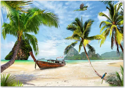 Produktbild von Tulup® Leinwandbild - 100x70 cm - Wandkunst - Drucke auf Leinwand - Leinwanddruck  - Landschaften - Grün - Palmen am Strand