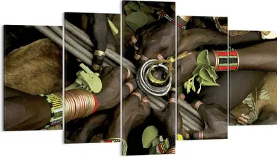 Produktbild von Bild auf Leinwand - Leinwandbild - 5 Teile - Äthiopien Ritual Stamm - 160x85cm - Wand Bild - Wanddeko - Wandbilder - Leinwanddruck - Bilder - Wanddekoration - Leinwand bilder - EA160x85-4146
