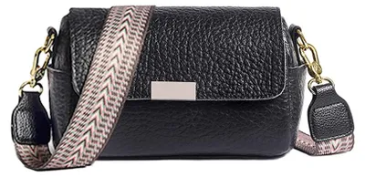 Produktbild von Damen-Schultertasche aus Leder mit breitem Riemen, moderne schwarze Damenhandtasche, stilvolle Handtasche, mittlere Größe