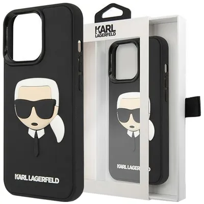 Produktbild von Karl Lagerfeld Hard Cover 3D Rubber Karl Head Black, für iPhone 13 Mini, KLHCP13SKH3DBK