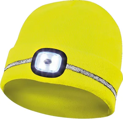 Produktbild von Gebol Haube mit LED-Lampe, Mütze mit Licht und Reflektionsstreifen, gelb