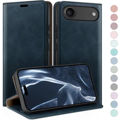 Image de Étui rabattable pour iPhone Air 6,5 pouces, avec porte-cartes et protection RFID, couleur bleu foncé