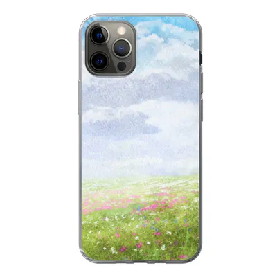 Produktbild von MuchoWow® Handyhülle Schutzhülle Hülle für iPhone 12 Pro Aquarell - Blumen - Landschaft Silikon Softcase Handy Hülle - Abdeckung