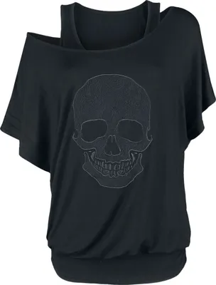 Produktbild von Rock Rebel by EMP Damen schwarzes T-Shirt im Double-Layer-Look mit Totenkopf XXL