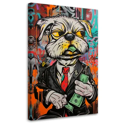 Image de Toile chien Dollar Pop Art 40x60 Feeby Image colorée pour le mur, prête à être accrochée