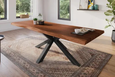 Produktbild von Esstisch 260 x 100 cm Akazie massiv nussbaum Baumkantentisch Spider-Gestell schwarz ATLAS