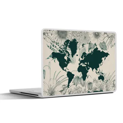 Produktbild von MuchoWow® Laptop Aufkleber Sticker Cover Weltkarte - Blumen - Pflanzen 31x22.5 cm - Laptop-Deko