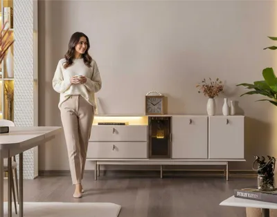 Image de Buffet de style moderne, couleur beige, éclairage carré, en verre, neuf