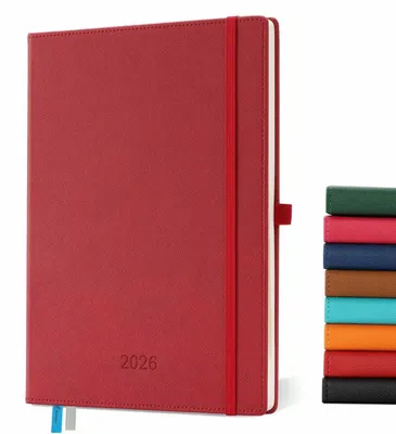 Immagine prodotto di Calendario 2026, formato A4, agenda da scrivania 29x21,7 cm, pianificatore settimanale, quaderno, in ecopelle, colore rosso