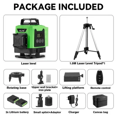 Zdjęcie produktu dla Laser krzyżowy 16-liniowy - 360° w poziomie i pionie - Automatyczna poziomowanie ±3° - Zasięg 25 m - Bateria 6000 mAh - Zestaw z statywem o wysokości 1,5 m