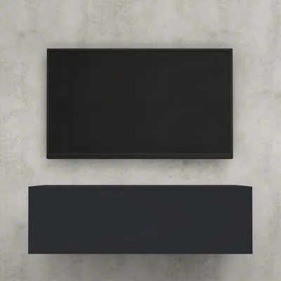 Image de doporro Meuble TV Bas 100x40,2x30cm Armoire TV Gris Noir Mat Table de Télévision Salon avec Porte Meuble TV Suspendu MBTV02
