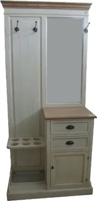 Produktbild von Casa Padrino Landhausstil Garderobe Antik Weiß / Naturfarben 93 x 43 x H. 200 cm - Handgefertigter Garderobenschrank mit Spiegel und Schirmständern