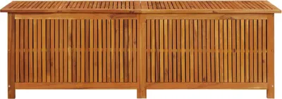 A wooden storage box with a slatted lid and front.