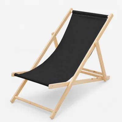 Produktbild von Liegestuhl klappbar aus Holz mit Verstellbarer Rückenlehne, belastbar bis 120 kg (Schwarz)
