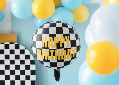 Immagine prodotto di Palloncino in foil Happy Birthday motivo bandiera 35cm nero/bianco