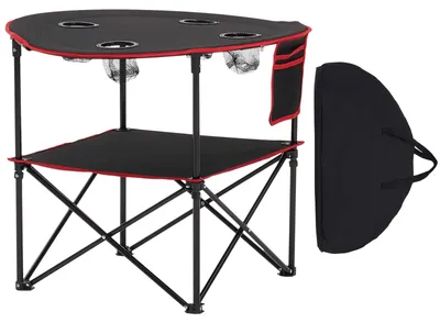 Image de SucceBuy Table pliante, table de buffet, table polyvalente portable 72 x 72 cm, table imperméable en tissu Oxford 600D robuste avec sac de transport et 4 porte-boissons, table de jardin et de camping idéale pour les fêtes et les pique-niques, noir