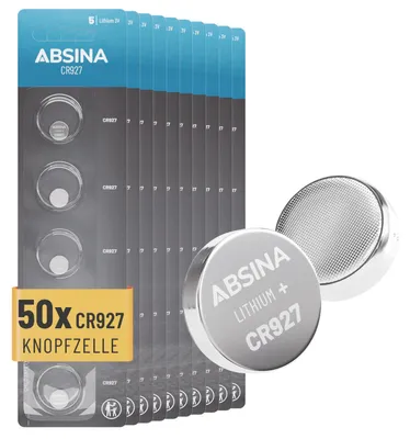Produktbild von ABSINA CR927 3V Lithium Knopfzelle - CR 927 Batterie - 50er Pack CR 927 Batterien 3V mit langer Haltbarkeit