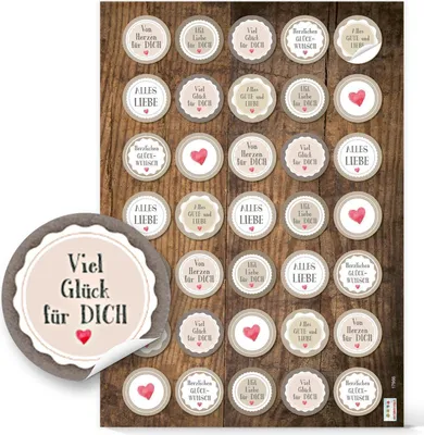 Produktbild von Logbuch-Verlag 140 Glückwunsch Aufkleber Vintage ALLES GUTE Liebe Herzen in beige rot grau - zum Basteln Verzieren Geburtstag Geschenke Verpackung Geschenkverpackung140 Aufkleber / 4 Bögen