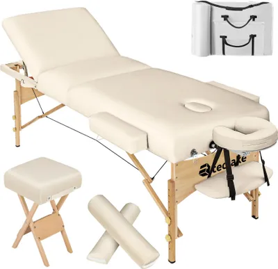 Image de Set de table de massage 3 zones avec rembourrage de 10cm et châssis en bois - beige