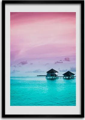 Produktbild von Bild - Bilderrahmen - Foto - 70 cm x 100 cm - MDF - Rahmen - Wandkunst - Bungalows auf dem Wasser