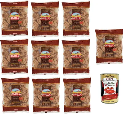Produktbild von 10x Pasta Divella Tagliatelle integrale n. 91 Vollkor italienisch Nudeln 500 g + Italian Gourmet polpa 400g