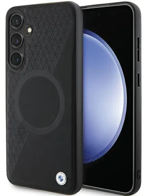 Zdjęcie produktu dla Etui Bmw Signature Leather Half Textured & Circle Magsafe Na Samsung Galaxy S24 - Czarne