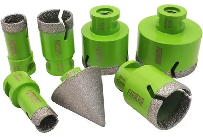 Immagine prodotto di Set di punte da trapano diamantate, 7 pezzi, da 20 a 68 mm, con fresa smussante da 50 mm per foratura a secco