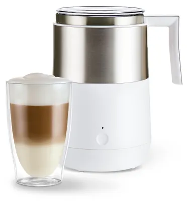 Produktbild von Tchibo Induktions-Milchaufschäumer, spülmaschinengeeigneter Rührbehälter, Einsatz und Deckel, warmer und kalter Milchschaum, für Latte Macchiato, Cappuccino und Kakao, Cremeweiß