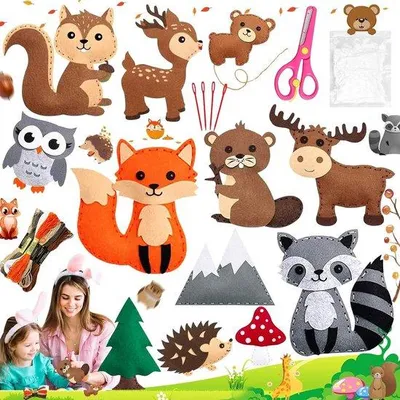 Image de Kit de bricolage en feutre sur le thème des animaux pour enfants