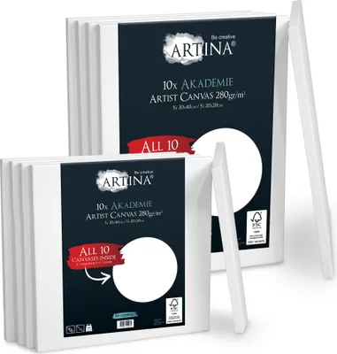 Produktbild von 10er Set Artina Akademie Keilrahmen Leinwand 30x40 und 20x20 cm