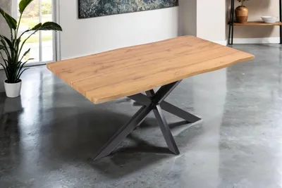 Produktbild von Esstisch 160x85 cm Baumkante Holz Wildeiche-Optik Spider-Gestell Metall schwarz DUA