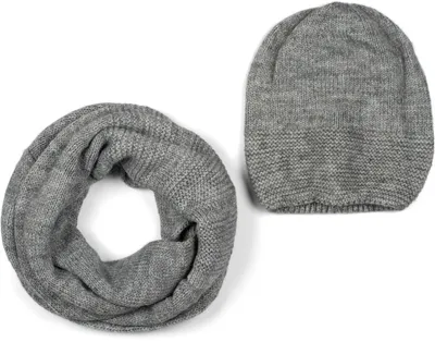 Produktbild von styleBREAKER Uni Strick Loop Schal und Mütze Set, Einfarbiger Strickschal mit Beanie Strickmütze, Winter 01018214