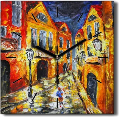 Produktbild von Coloray Hodiny Unikátní 30x30 cm  Tiché hodiny Pro obývací pokoj a kuchyň Nástěnné hodiny Plátno Černé ručičky hodin - City Road Night