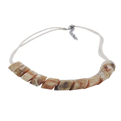 Produktbild von Kette Schrägperle Kunststoff beige-marmoriert Kordel hellbeige 45cm braun 20x15mm